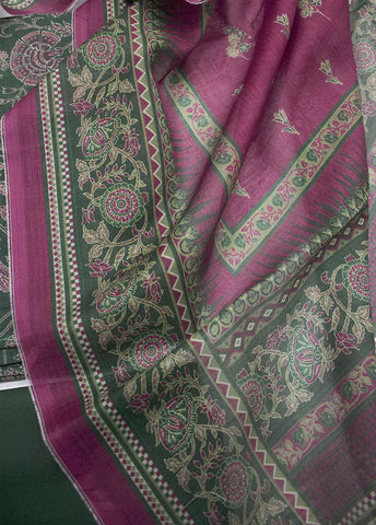3 Piece Printed Green & Pink Color Unstitched Suit