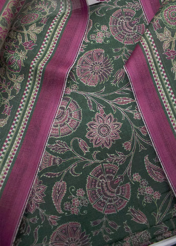 3 Piece Printed Green & Pink Color Unstitched Suit