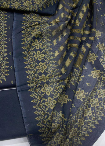 3 Piece Printed Navy Blue Color Unstitched Suit