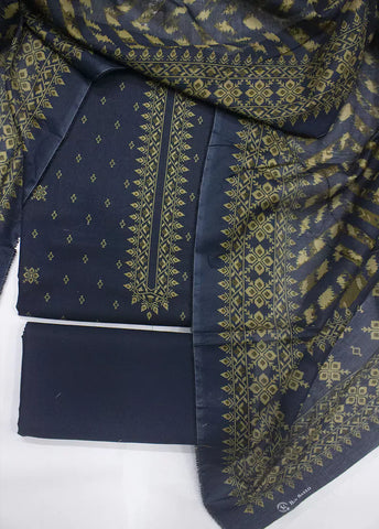 3 Piece Printed Navy Blue Color Unstitched Suit