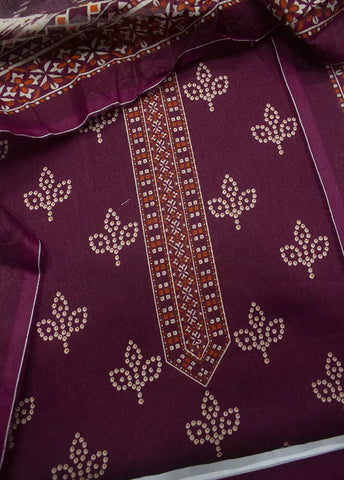 3 Piece Printed Maroon Color Unstitched Suit