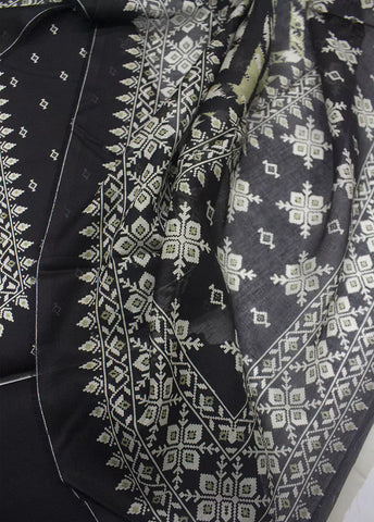 3 Piece Printed Black Color Unstitched Suit