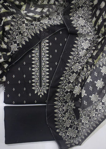 3 Piece Printed Black Color Unstitched Suit