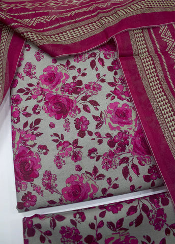 3 Piece Printed Pink & Grey Color Unstitched Suit