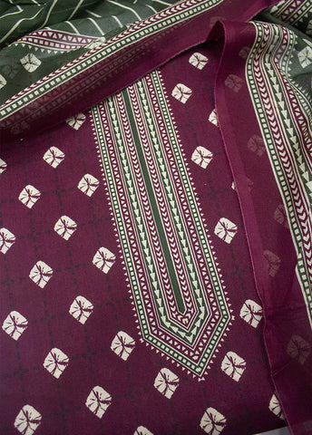 3 Piece Printed Maroon Color Unstitched Suit