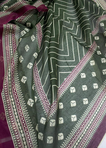 3 Piece Printed Maroon Color Unstitched Suit