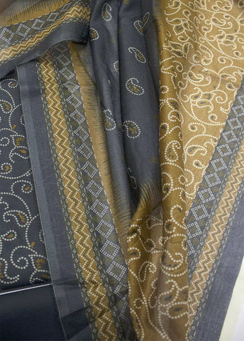3 Piece Printed Grey Color Unstitched Suit