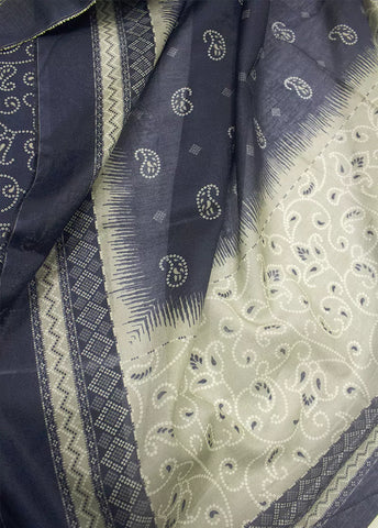 3 Piece Printed Charcoal Black Color Unstitched Suit