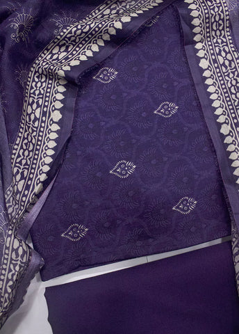 3 Piece Printed Purple Color Unstitched Suit