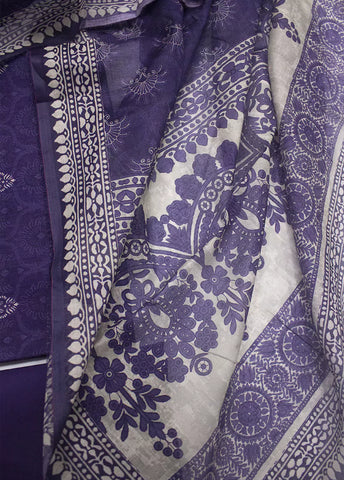 3 Piece Printed Purple Color Unstitched Suit