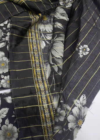 3 Piece Printed Black Color Unstitched Suit