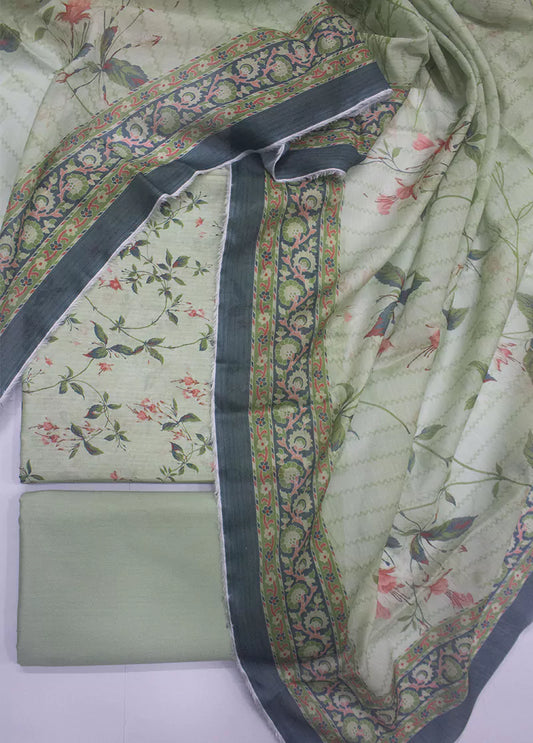 3 Piece Printed Pastel Green Color Unstitched Suit