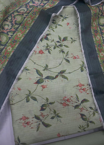 3 Piece Printed Pastel Green Color Unstitched Suit