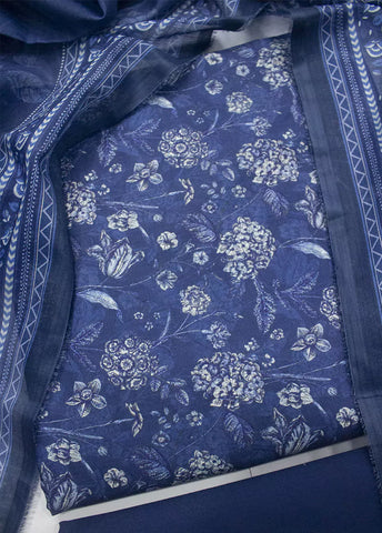 3 Piece Printed Blue Color Unstitched Suit