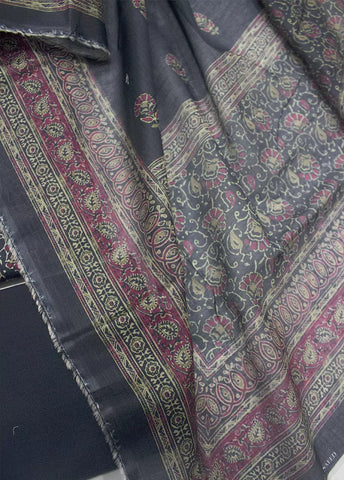 3 Piece Printed Black Color Unstitched Suit