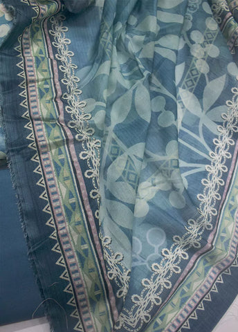3 Piece Printed Blue Color Unstitched Suit