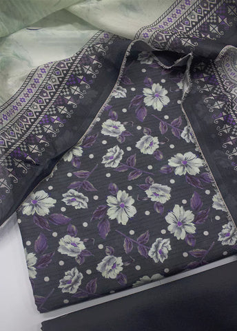 3 Piece Printed Black Color Unstitched Suit