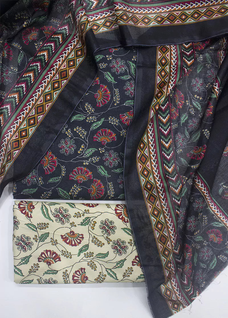 3 Piece Printed MultiColor Unstitched Suit