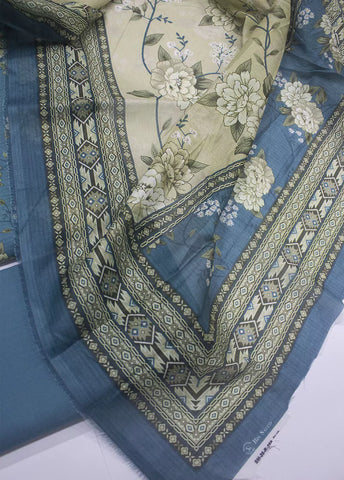 3 Piece Printed Sapphire Blue Color Unstitched Suit