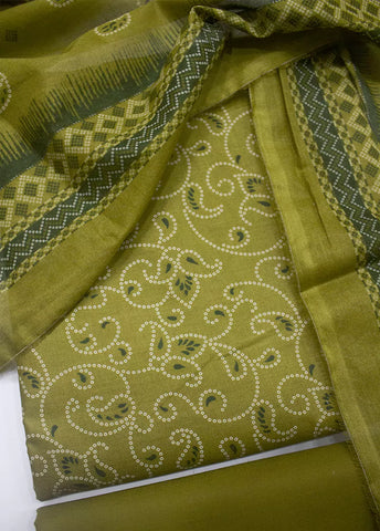 3 Piece Printed Chartreuse Yellow Color Unstitched Suit