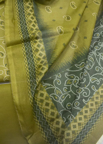 3 Piece Printed Chartreuse Yellow Color Unstitched Suit