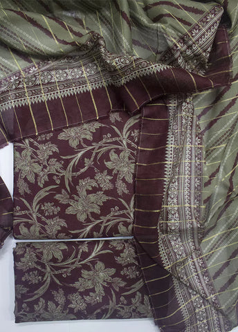 3 Piece Printed Maroon Color Unstitched Suit