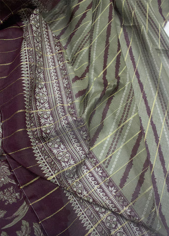 3 Piece Printed Maroon Color Unstitched Suit