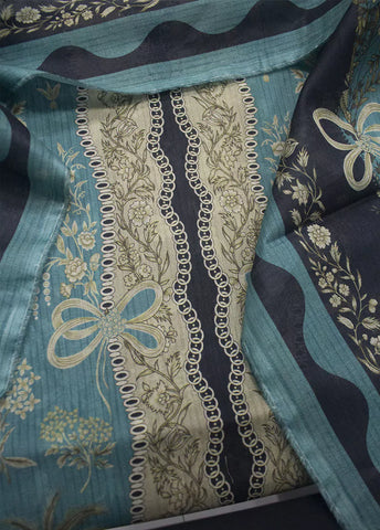 3 Piece Printed Fiffany Blue Color Unstitched Suit