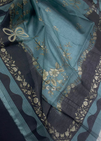 3 Piece Printed Fiffany Blue Color Unstitched Suit