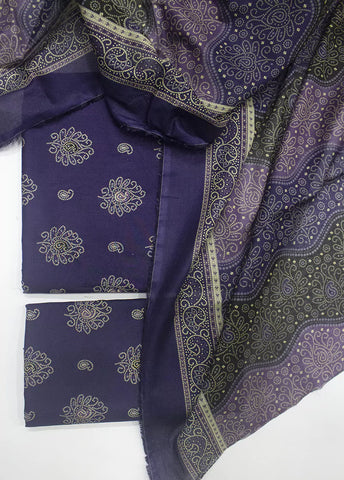 3 Piece Printed Purple Color Unstitched Suit