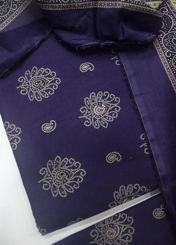 3 Piece Printed Purple Color Unstitched Suit