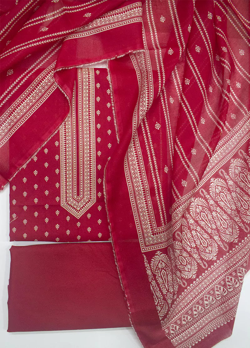 3 Piece Printed Color Unstitched Suit
