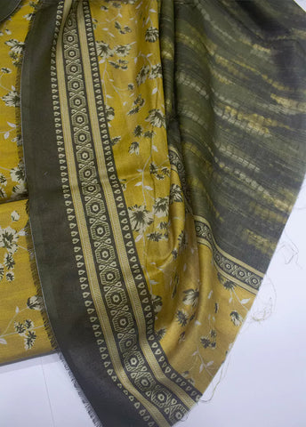 3 Piece Printed Yellow Color Unstitched Suit