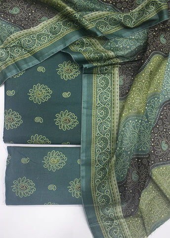 3 Piece Printed Teal Color Unstitched Suit
