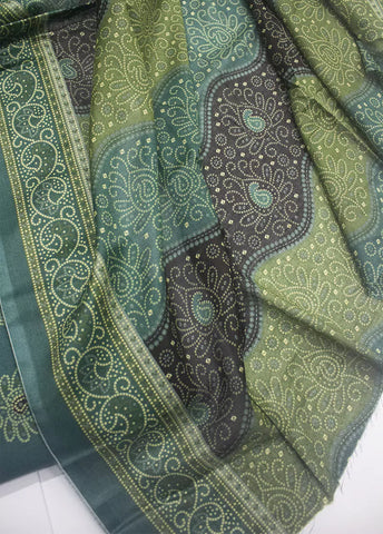 3 Piece Printed Teal Color Unstitched Suit
