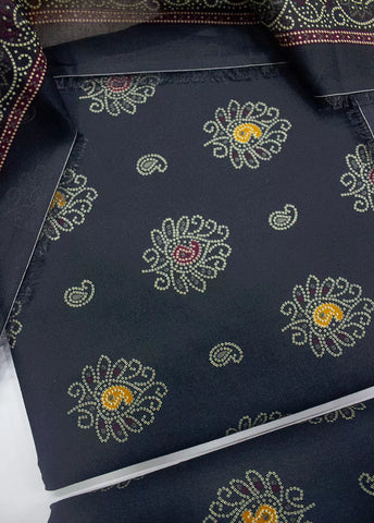3 Piece Printed Navy Blue Color Unstitched Suit