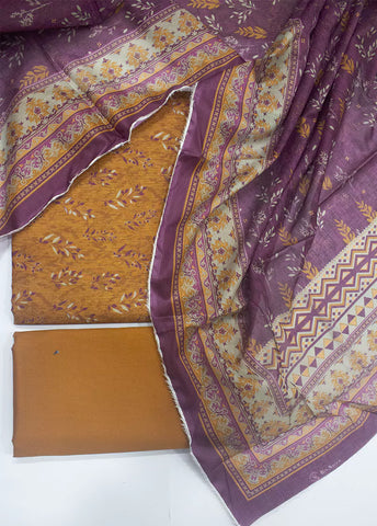 3 Piece Printed Merigold Orange Color Unstitched Suit