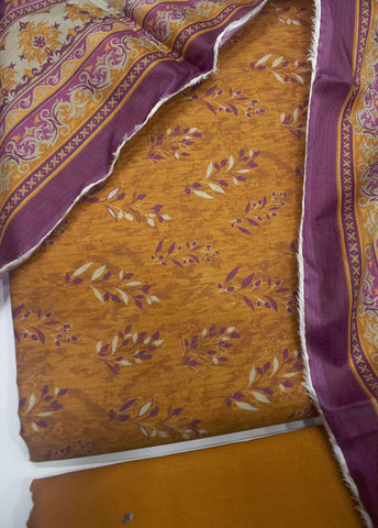 3 Piece Printed Merigold Orange Color Unstitched Suit