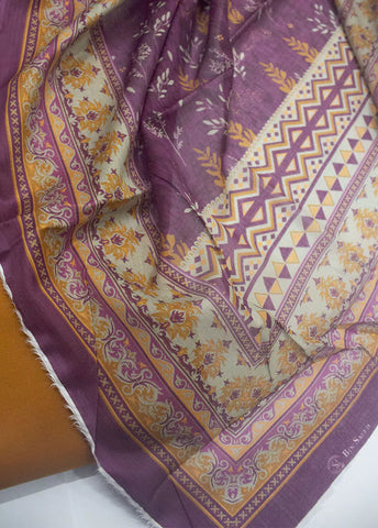 3 Piece Printed Merigold Orange Color Unstitched Suit