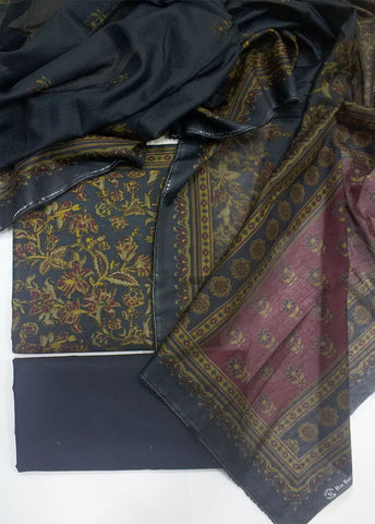 3 Piece Printed Teal Color Unstitched Suit