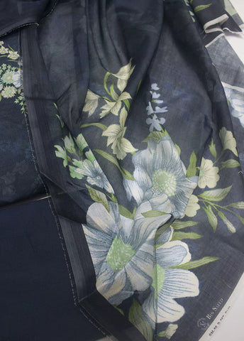 3 Piece Printed Navy Blue Color Unstitched Suit