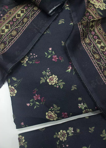 3 Piece Printed Black Color Unstitched Suit