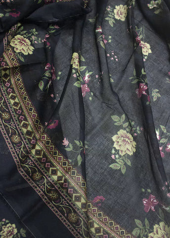 3 Piece Printed Black Color Unstitched Suit