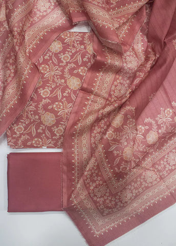 3 Piece Printed Peonny Peach Color Unstitched Suit
