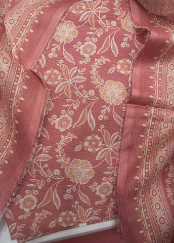 3 Piece Printed Peonny Peach Color Unstitched Suit