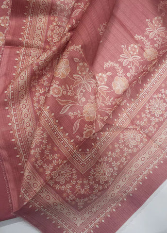 3 Piece Printed Peonny Peach Color Unstitched Suit