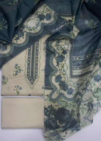 3 Piece Printed Ivory Color Unstitched Suit
