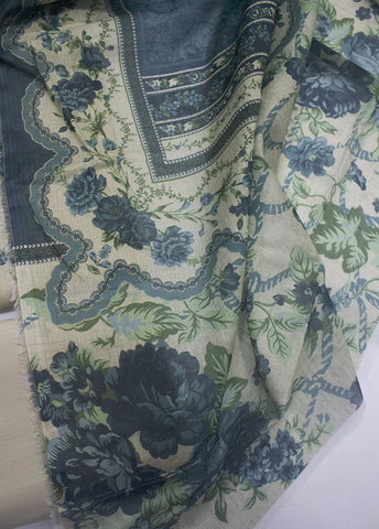 3 Piece Printed Ivory Color Unstitched Suit