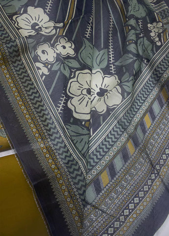 3 Piece Printed Mustard Color Unstitched Suit