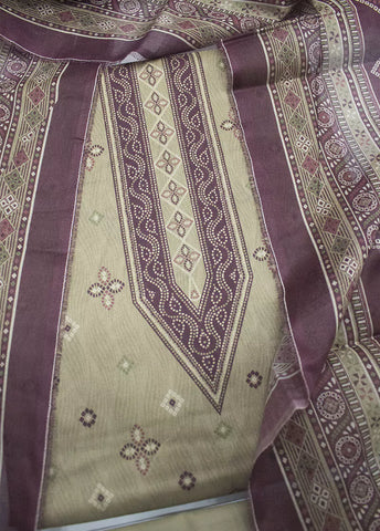 3 Piece Printed Beige Color Unstitched Suit
